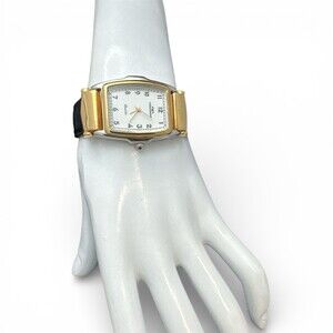 Technos Unisex Quartz Wristwatch White Dial Two-Tone Case Black Strap